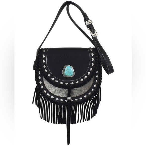 Catchfly Handbags - NWT Catchfly Studios Bohemian Western Fringe Crossbody Black Leather Bag